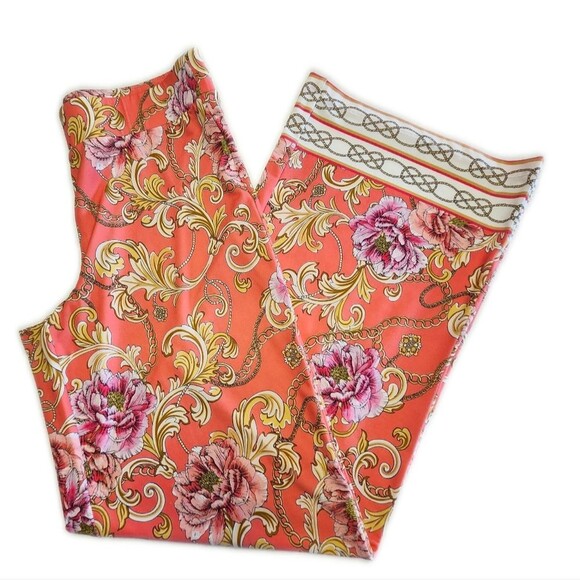 Boston Proper Reflecting Scrolls Wide Leg Palazzo Pants, Peach Gold Pink, XS - Picture 1 of 10